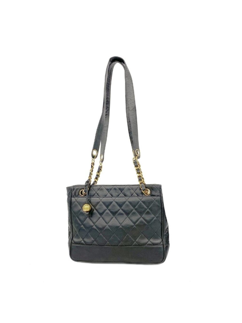 Chanel Chain Tote Quilted Lambskin Black Gold